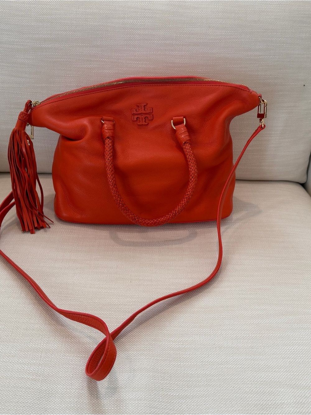 Tory Burch Poppy Pebbled Leather Tassel Satchel • Continental Wallet • Bundle